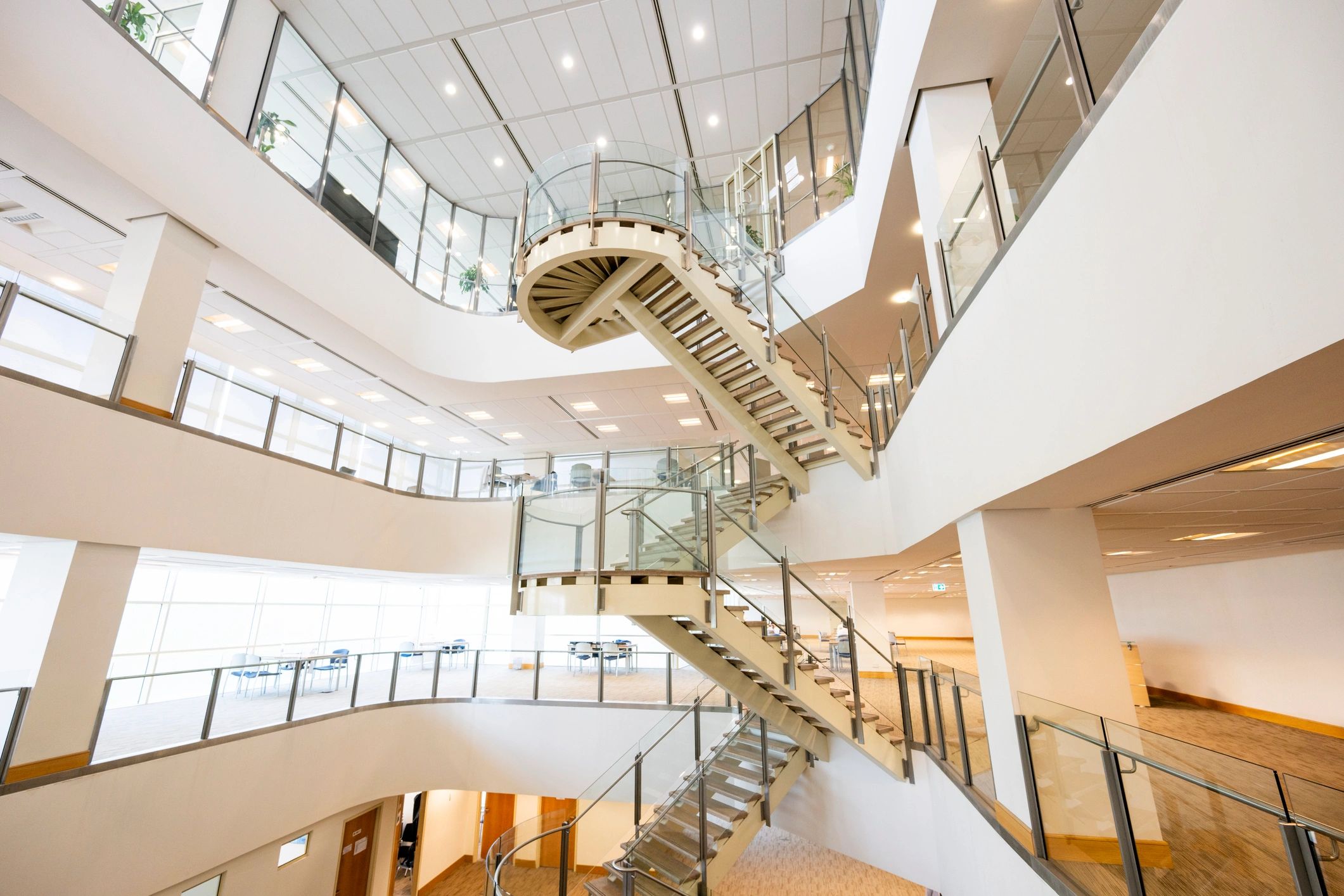 Modern corporate office lobby with natural light